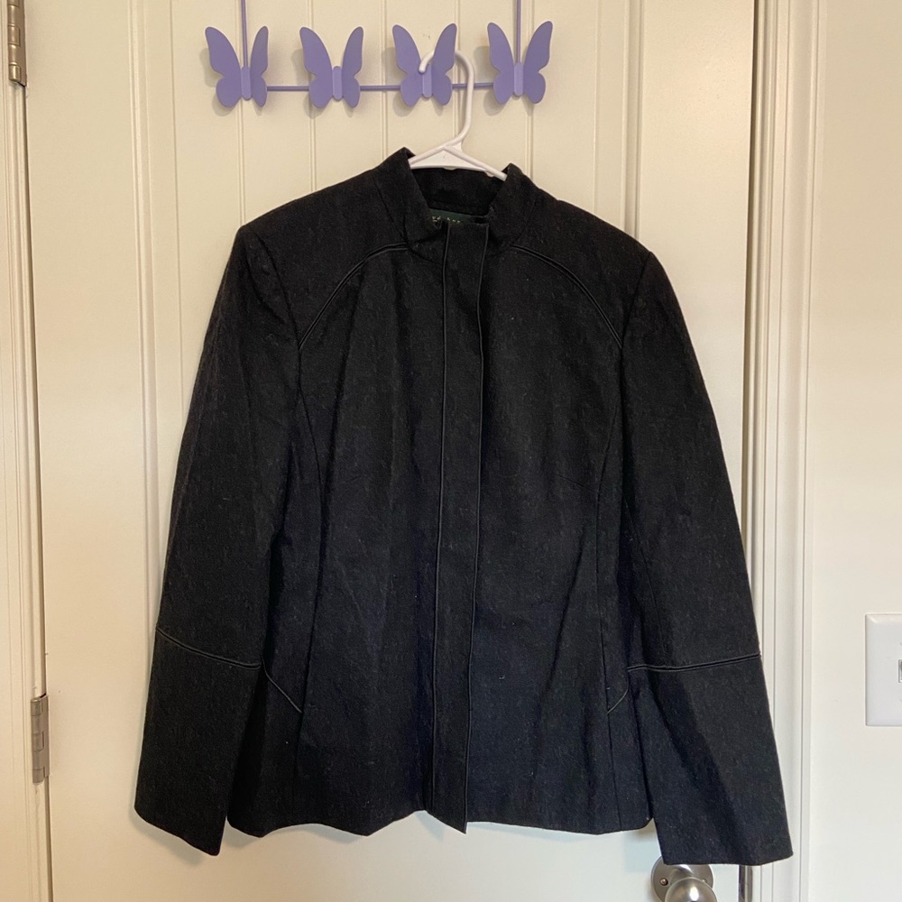 NEW Vintage Harve Benard dark gray wool blend zip shoulder padded jacket size 10